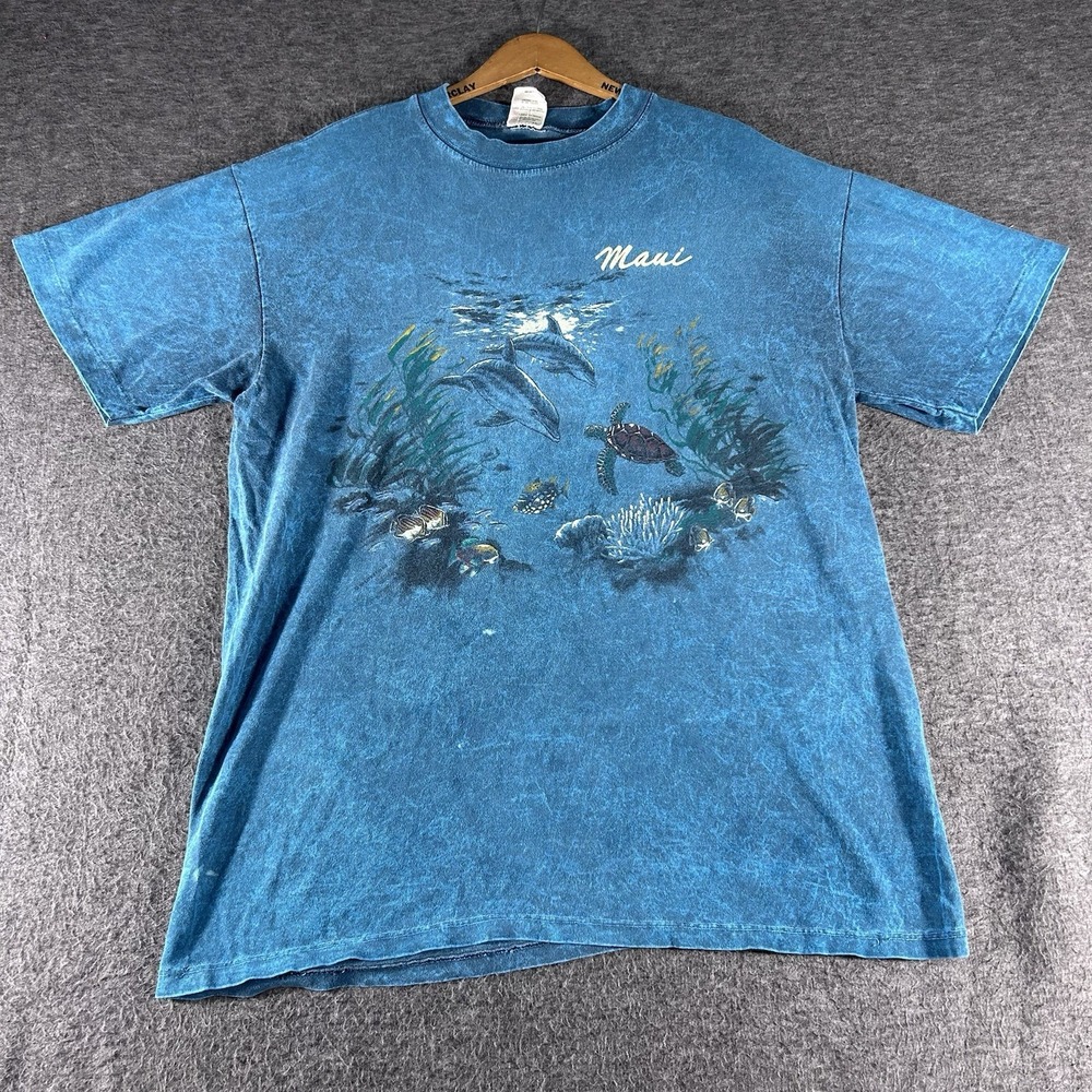 Vintage Dolphins Sea Turtle Sea Maui‎ Graphic Single Stitch T Shirt Lifestyle M